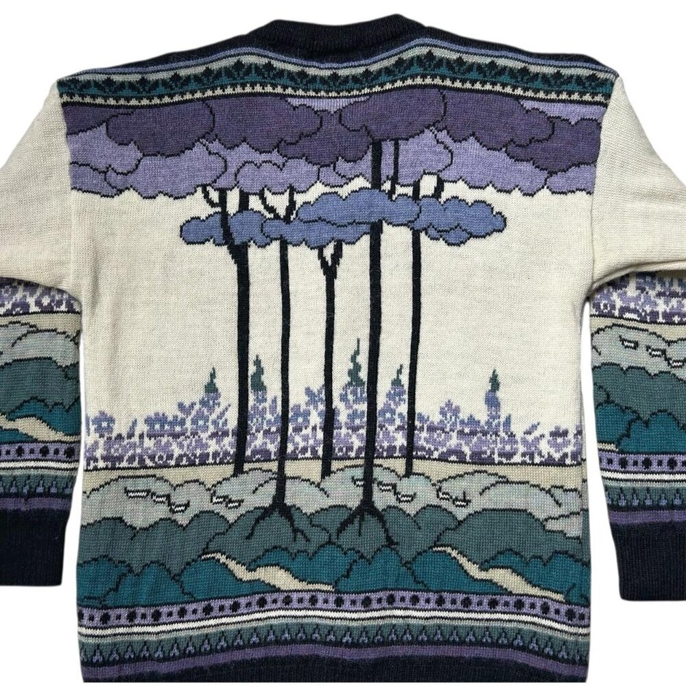 90s Vintage wool forest cardigan sweater Past Times UK trees nature pattern. - Picture 4 of 7